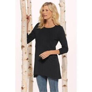 SOFT SURROUNDINGS Black Fairfax Tunic Women XS 3/4 Sleeve Buttons Pockets Top